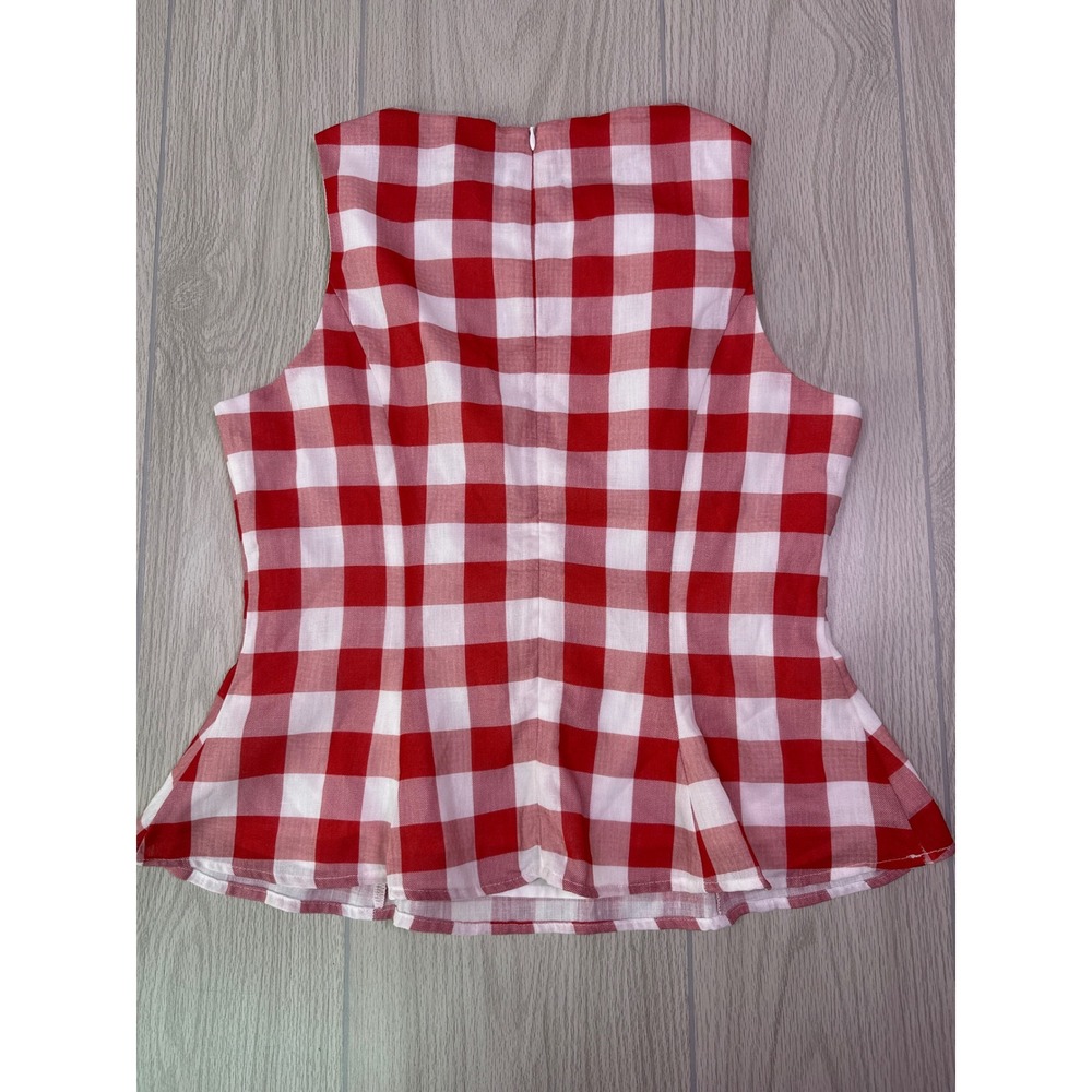 Avara Eleanor Top Red White Gingham Peplum Blouse Sleeveless NWT Medium - Picture 4 of 5